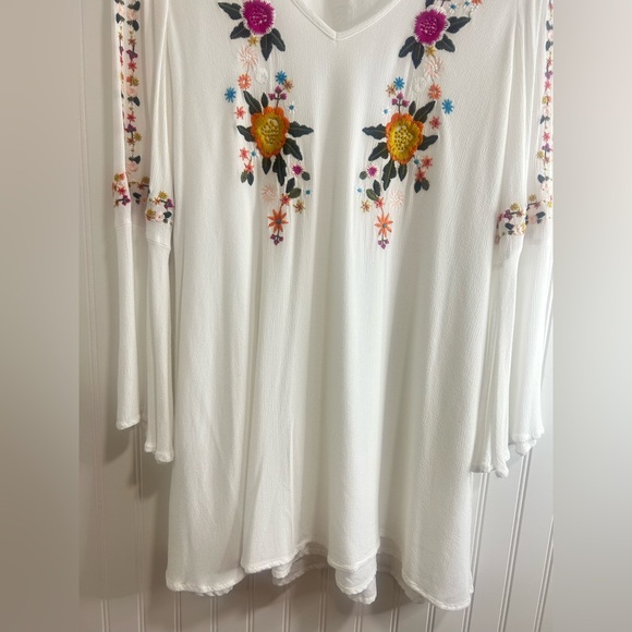 Sugarlips White Embellished Midi Dress with 3/4 Sleeves boho bohemian vacation - Picture 6 of 16
